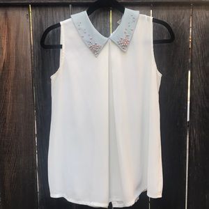 Blue bead collared blouse